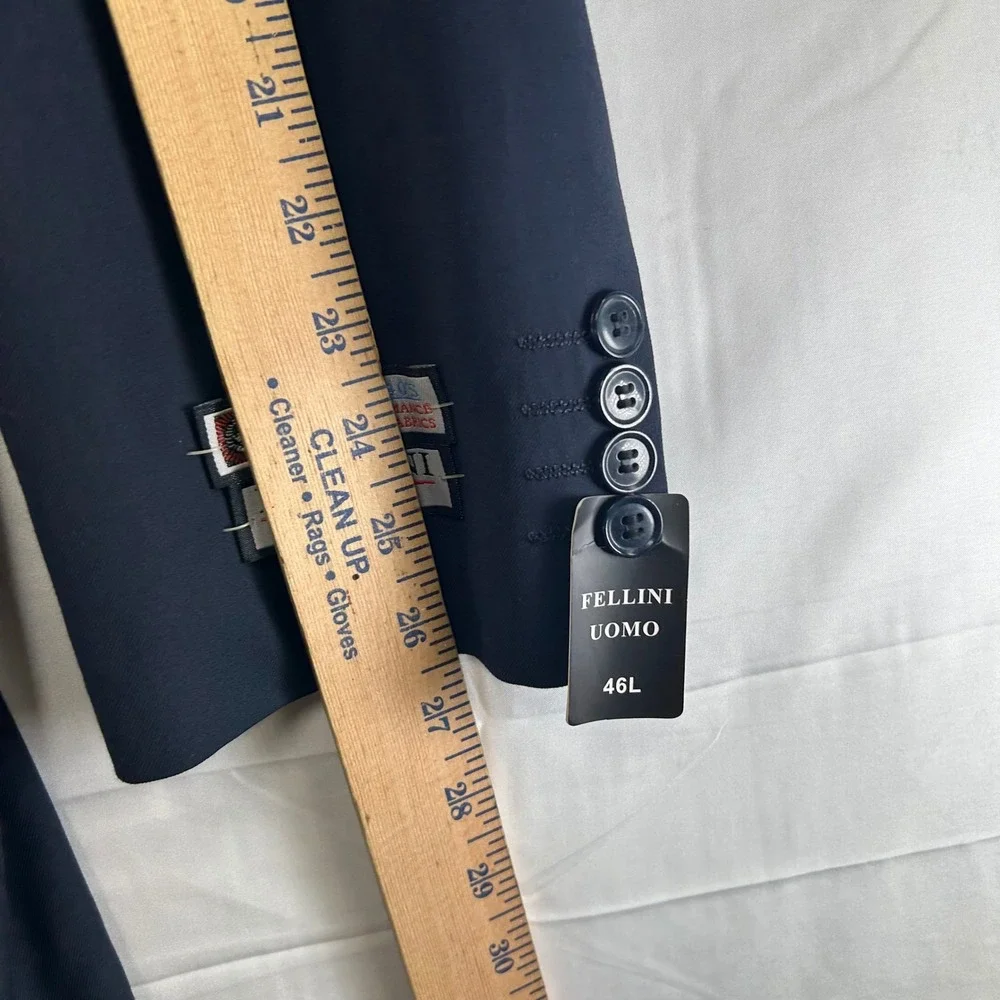 Fellini Uomo Sport Coat Mens 46L Navy Blue Super 140s Wool‎ Blazer SB-2